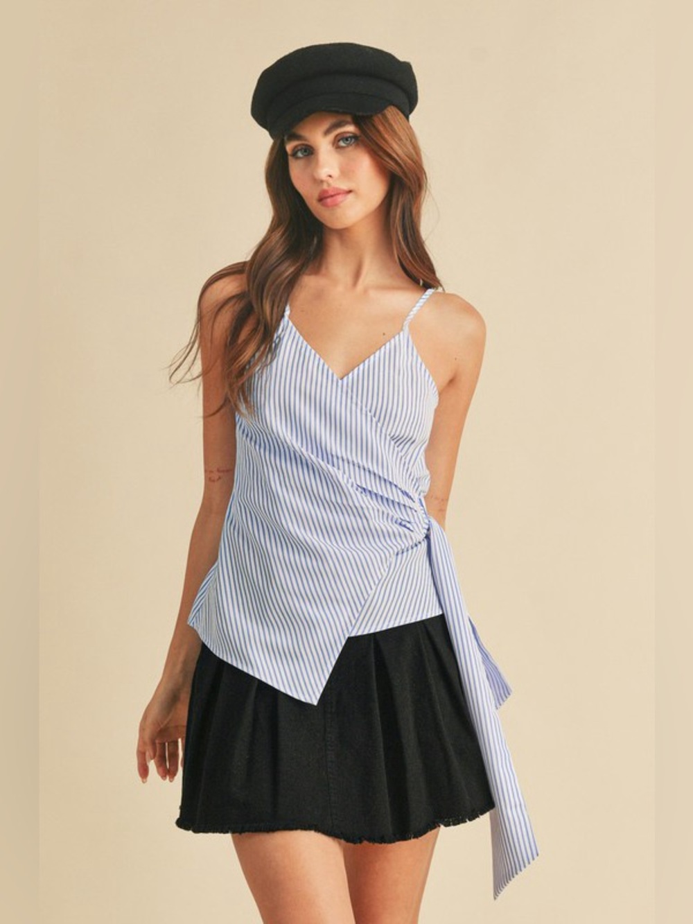 Aemi + Co Side Knotted Surplice Striped Cami